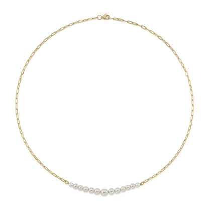 14kY Pearl Paper Clip Necklace SC55023409-18