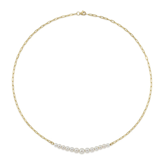 14kY Pearl Paper Clip Necklace SC55023409-18