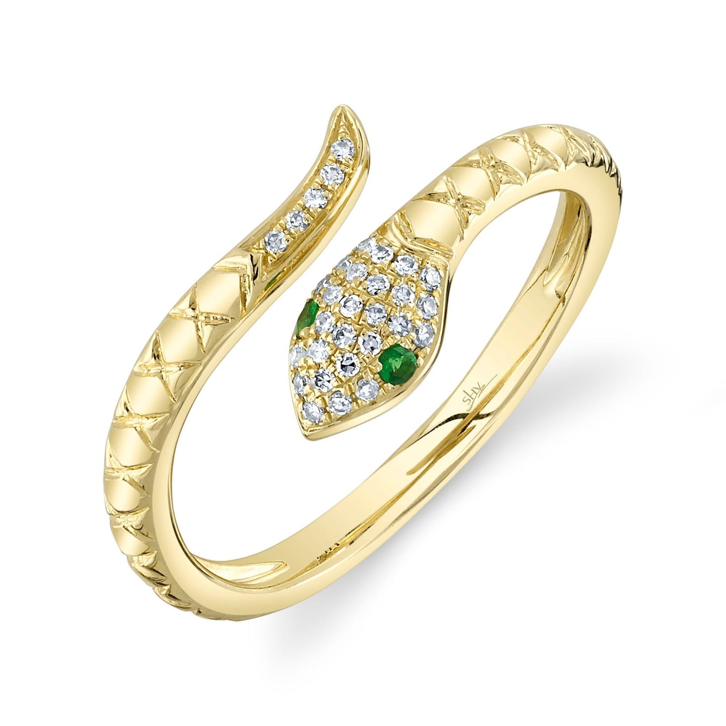 14kY .07cttw Diamond .02cttw Green Garnet Snake Ring SC55024908 - 7