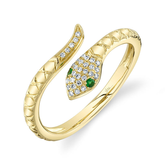 14kY .07cttw Diamond .02cttw Green Garnet Snake Ring SC55024908 - 7