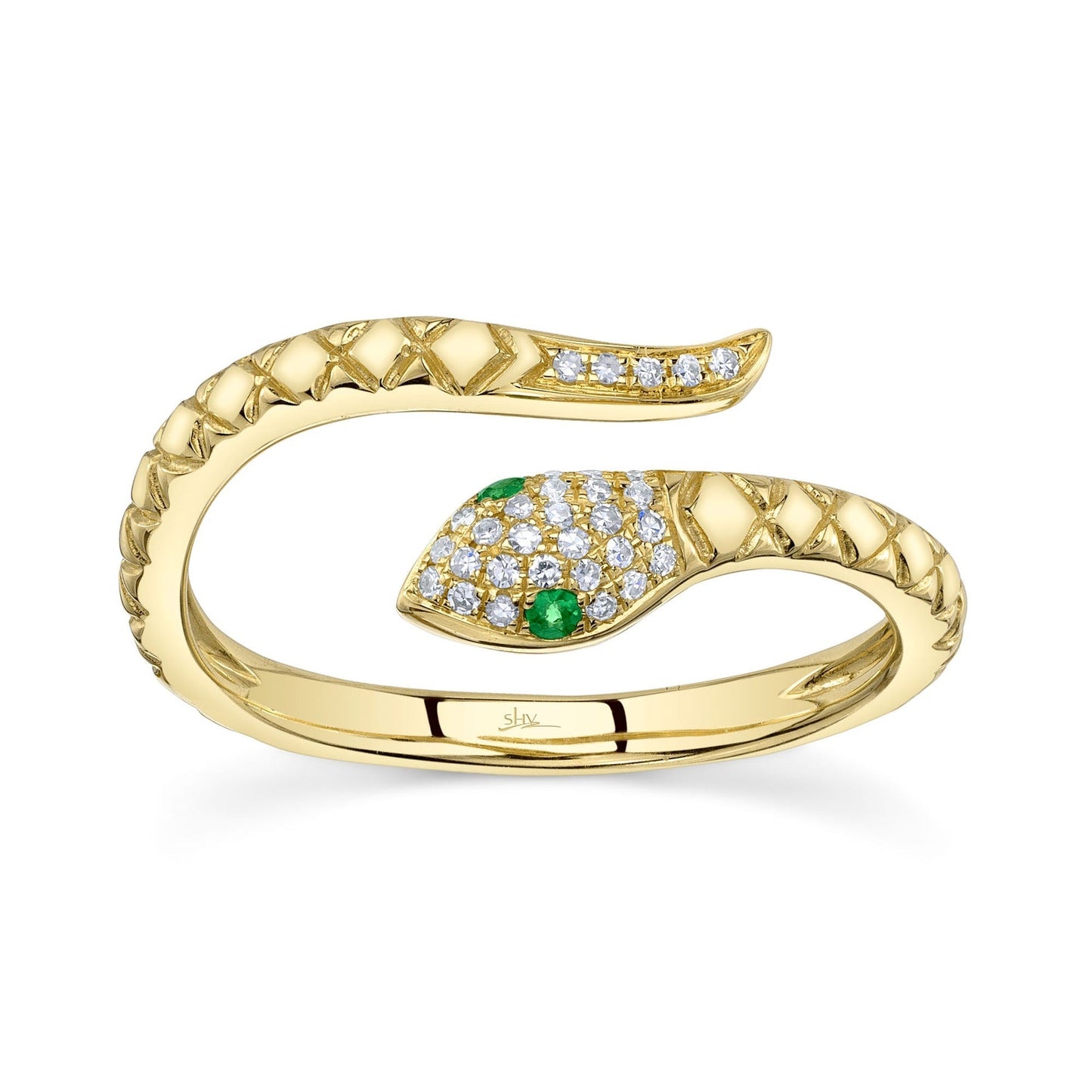 14kY .07cttw Diamond .02cttw Green Garnet Snake Ring SC55024908 - 7