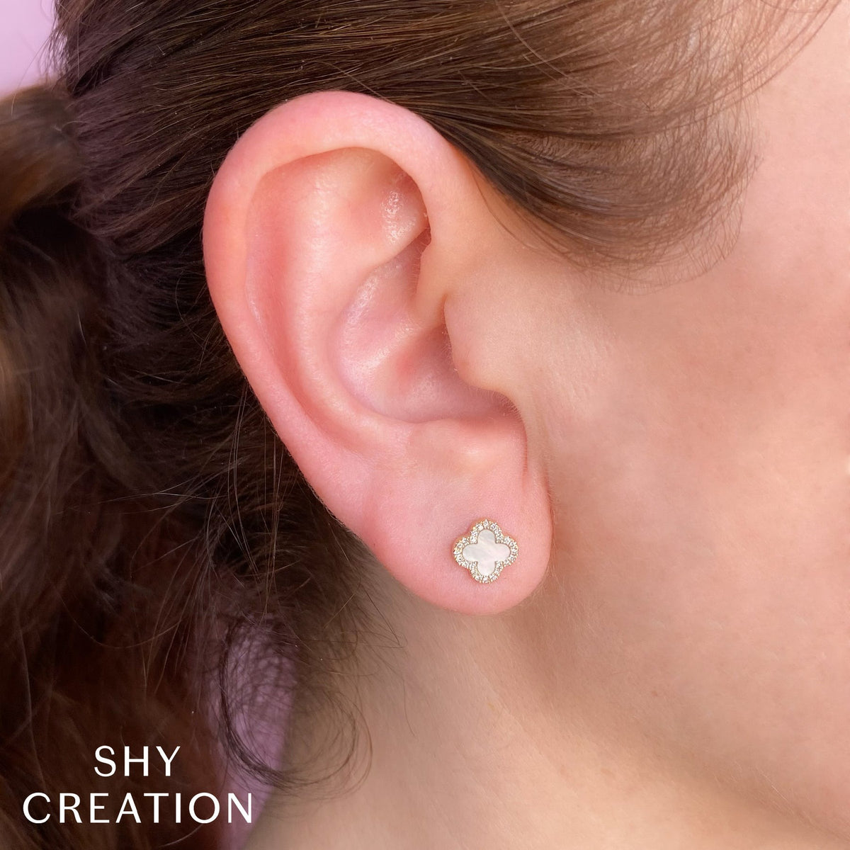 14kY .35cttw MOP & .11cttw Diamond Clover Earring SC55025137V2