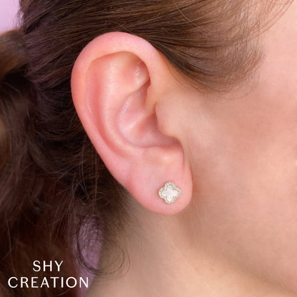 14kY .35cttw MOP & .11cttw Diamond Clover Earring SC55025137V2