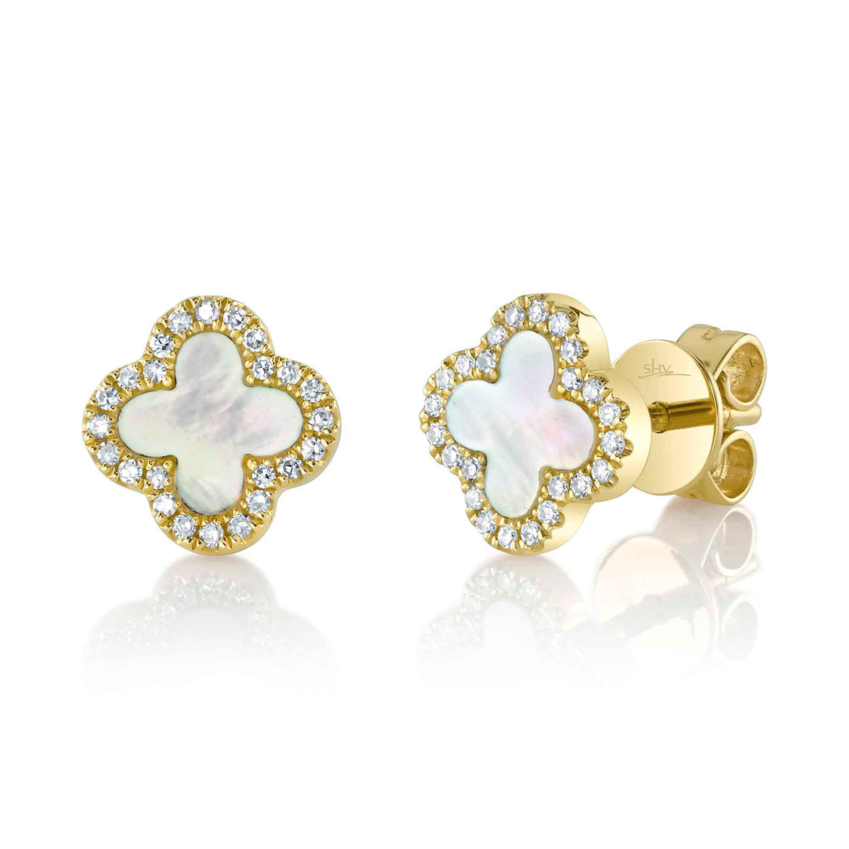 14kY .35cttw MOP & .11cttw Diamond Clover Earring SC55025137V2