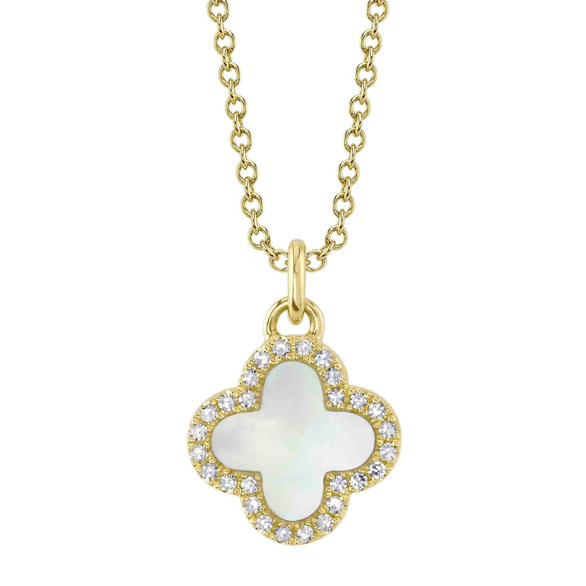 14kY .41ct MOP .08cttw Diamond Clover Necklace SC55025140