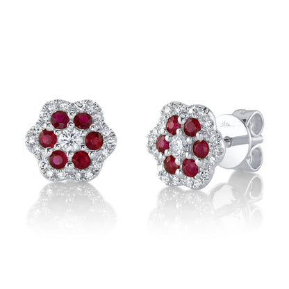 14kW .26cttw Ruby .18cttw Diamond Flower Stud SC55025686