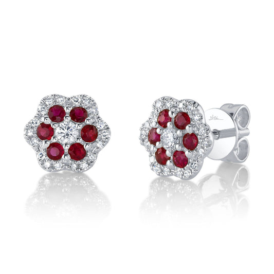 14kW .26cttw Ruby .18cttw Diamond Flower Stud SC55025686