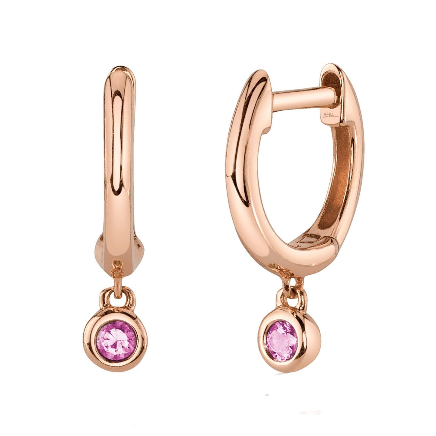 14kR .08cttw Pink Sapphire Bezel Drop Hoop SC55026145