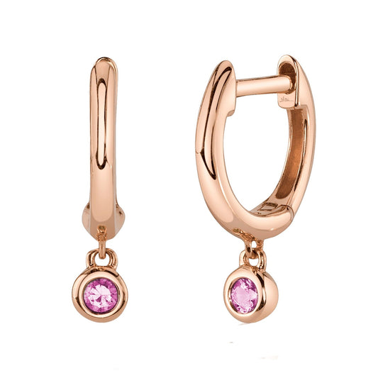 14kR .08cttw Pink Sapphire Bezel Drop Hoop SC55026145