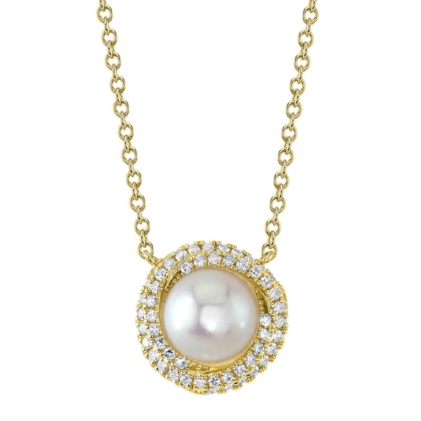 14kY Cultured Pearl .13cttw Diamond Necklace SC55026351