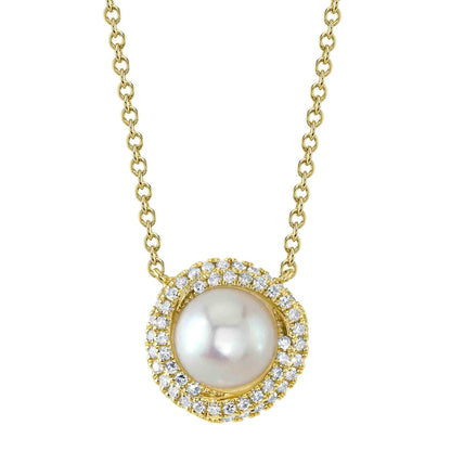 14kY Cultured Pearl .13cttw Diamond Necklace SC55026351