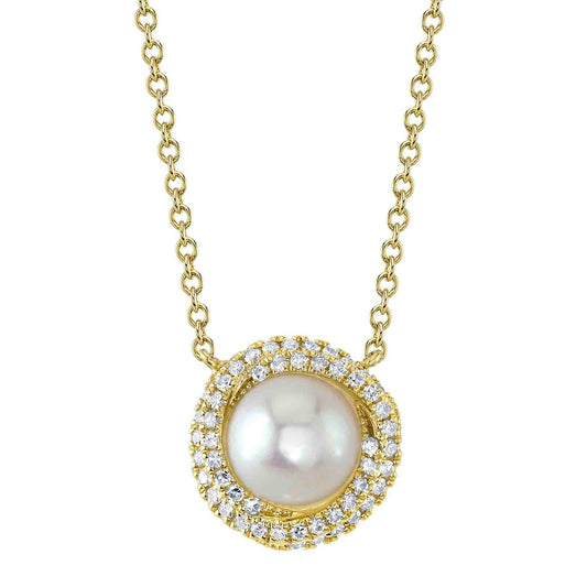 14kY Cultured Pearl .13cttw Diamond Necklace SC55026351
