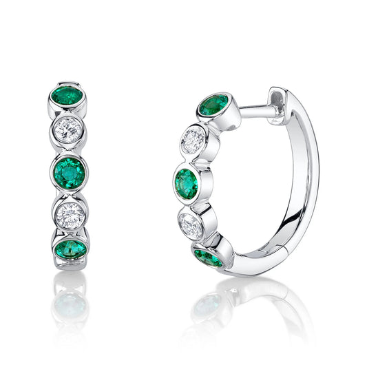 14kW .33ct Emerald .16ct Dia Huggie SC55026746