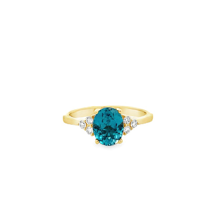 18kY 2.17ct Blue Zircon & .15cttw Diamond Ring