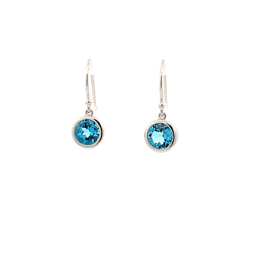 SS 6mm Blue Topaz Dangle Earring
