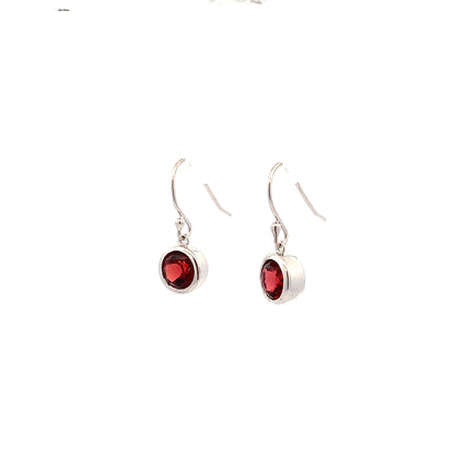 SS 6mm Garnet Dangle Earring