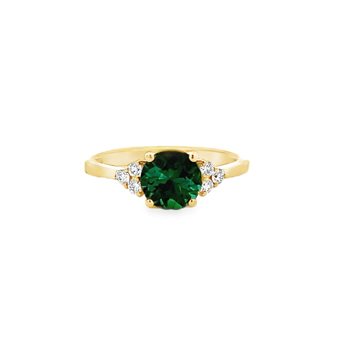 18kY 1.31ct Green Tourmaline .15cttw Diamond Ring