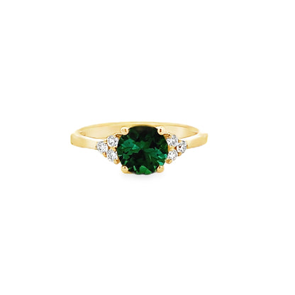 18kY 1.31ct Green Tourmaline .15cttw Diamond Ring