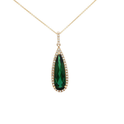 14kY 3.21ct Green Tourmaline .28cttw Diamond Pendant