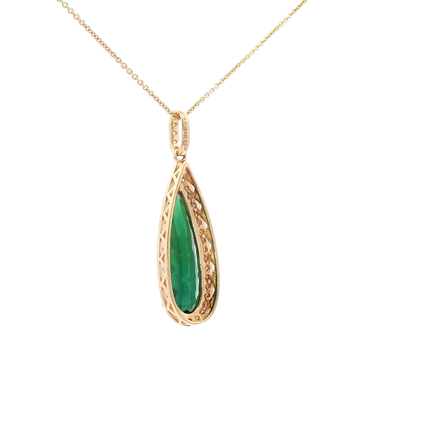 14kY 3.21ct Green Tourmaline .28cttw Diamond Pendant