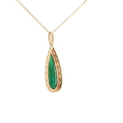 14kY 3.21ct Green Tourmaline .28cttw Diamond Pendant