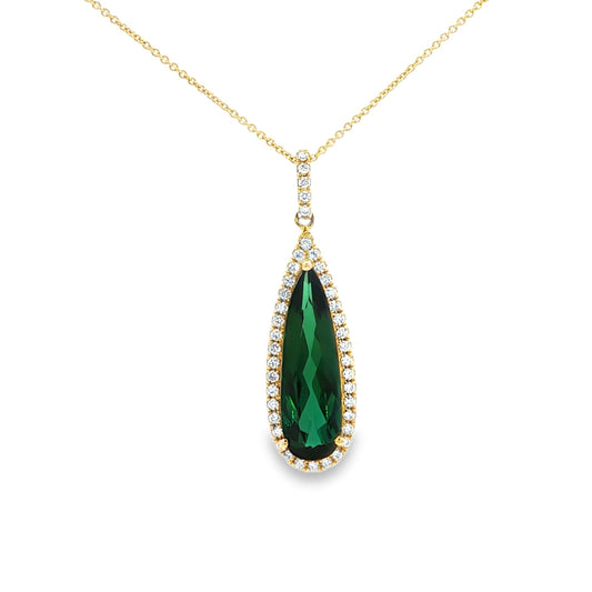 14kY 3.21ct Green Tourmaline .28cttw Diamond Pendant