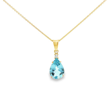 14kY 1.43ct Aquamarine .02ct Diamond Pendant