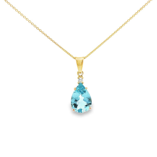 14kY 1.43ct Aquamarine .02ct Diamond Pendant