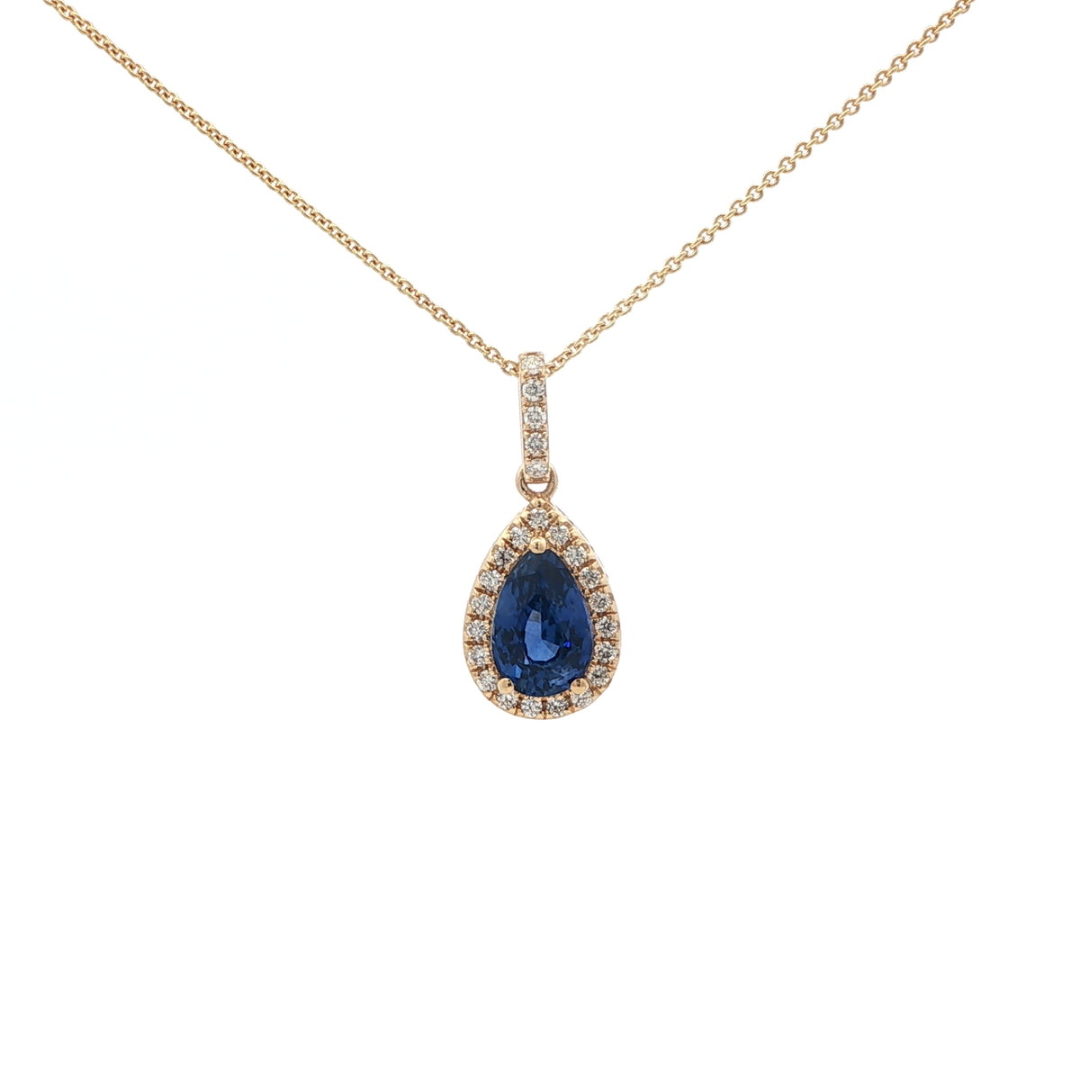 14kY 1.54ct Ceylon Sapphire .16cttw Diamond Halo Pendant