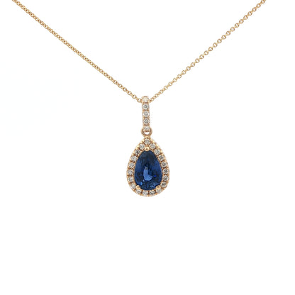 14kY 1.54ct Ceylon Sapphire .16cttw Diamond Halo Pendant