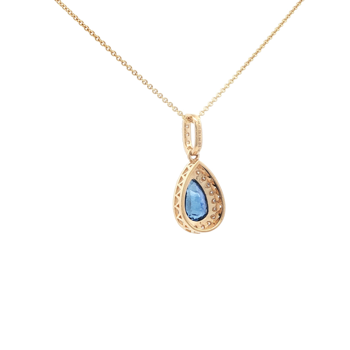 14kY 1.54ct Ceylon Sapphire .16cttw Diamond Halo Pendant