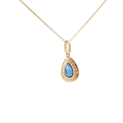 14kY 1.54ct Ceylon Sapphire .16cttw Diamond Halo Pendant