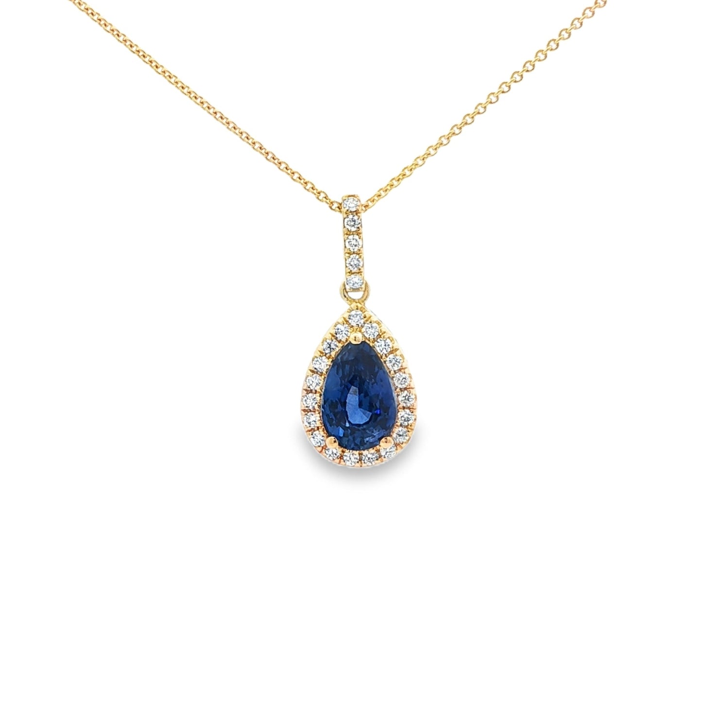 14kY 1.54ct Ceylon Sapphire .16cttw Diamond Halo Pendant