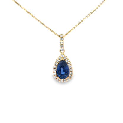 14kY 1.54ct Ceylon Sapphire .16cttw Diamond Halo Pendant