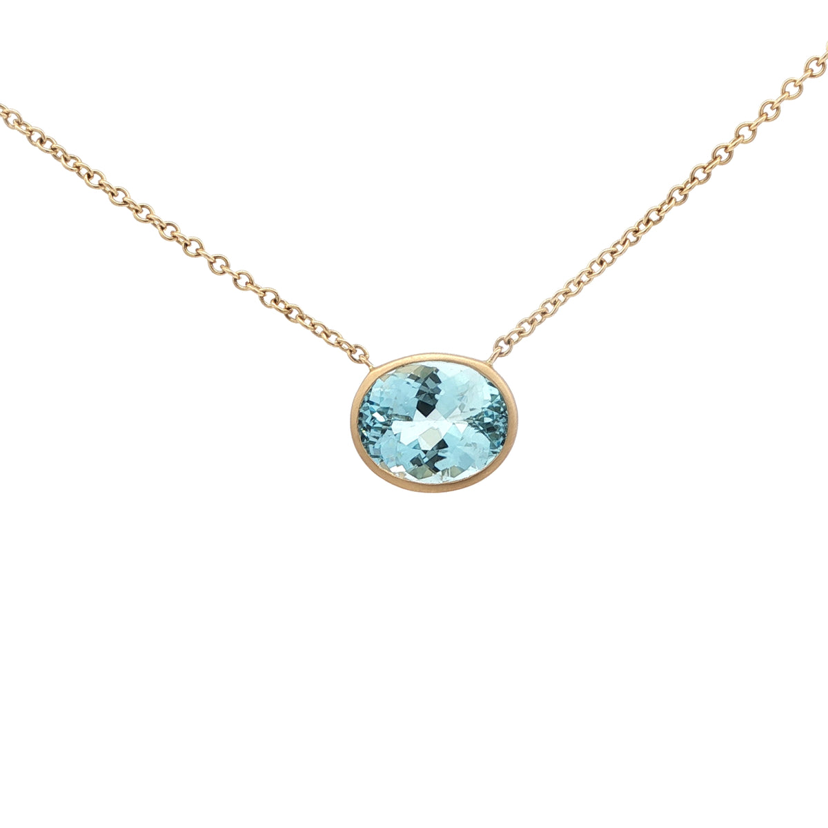 14kY 3.18ct Aquamarine Bezel Necklace