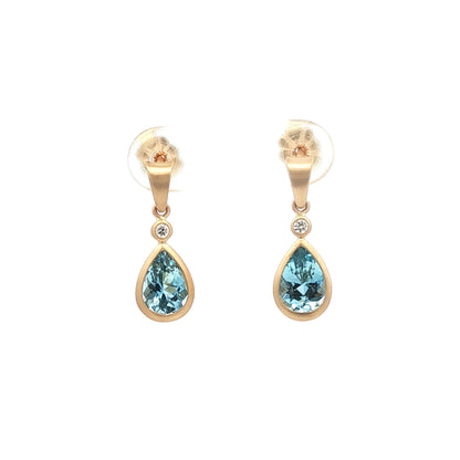 14kY 1.86cttw Aquamarine .04cttw Diamond Dangle Earring