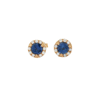 18kY .76cttw Sapphire .11cttw Diamond Stud