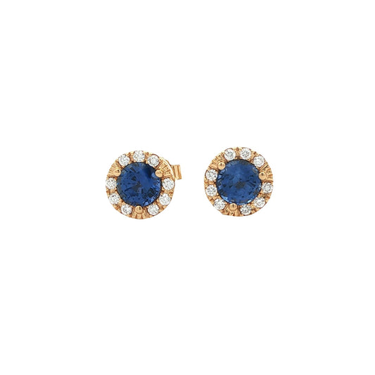18kY .76cttw Sapphire .11cttw Diamond Stud