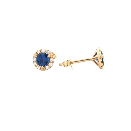 18kY .76cttw Sapphire .11cttw Diamond Stud