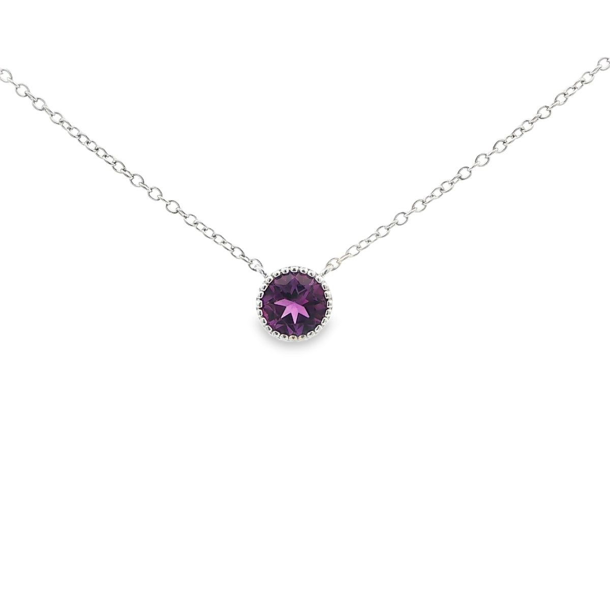 SS 6mm Amethyst Beaded Bezel Necklace