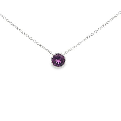 SS 6mm Amethyst Beaded Bezel Necklace
