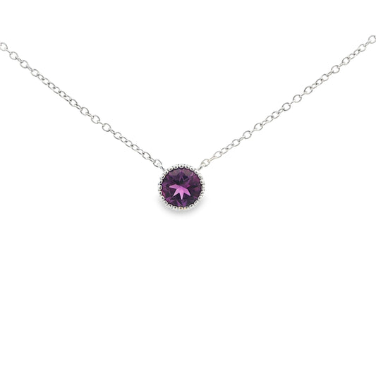 SS 6mm Amethyst Beaded Bezel Necklace