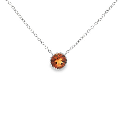 SS 6mm Citrine Beaded Bezel Necklace