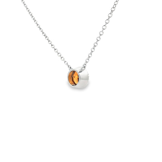 SS 6mm Citrine Beaded Bezel Necklace