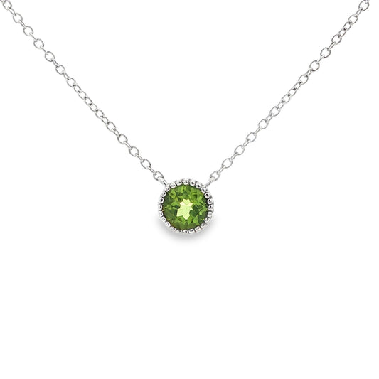 SS 6mm Peridot Beaded Bezel Necklace