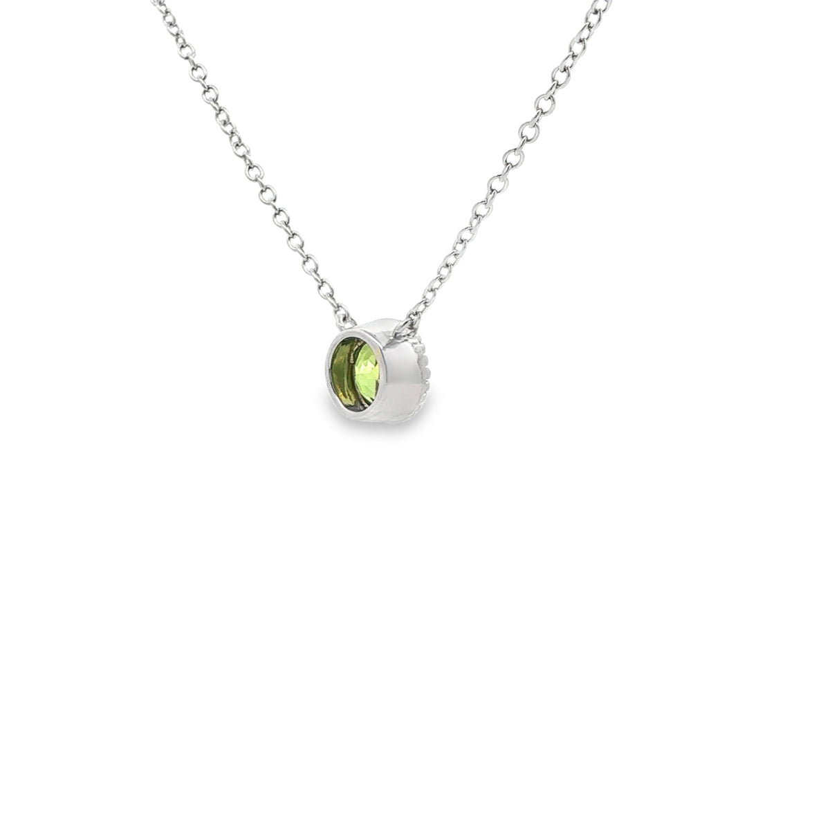 SS 6mm Peridot Beaded Bezel Necklace