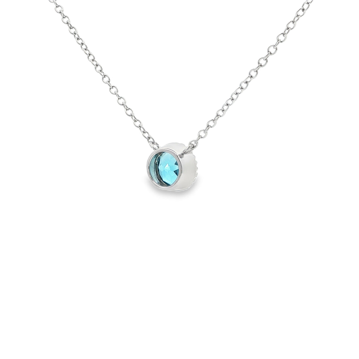 SS 6mm Blue Topaz Beaded Bezel Necklace
