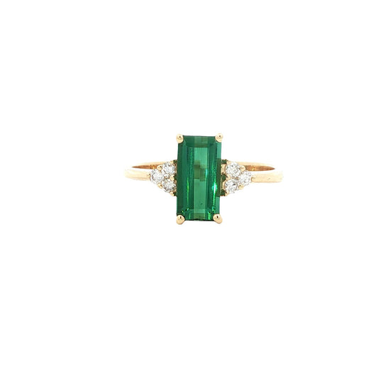 18kY 1.37ct Green Tourmaline .12cttw Diamond Ring - 6.5