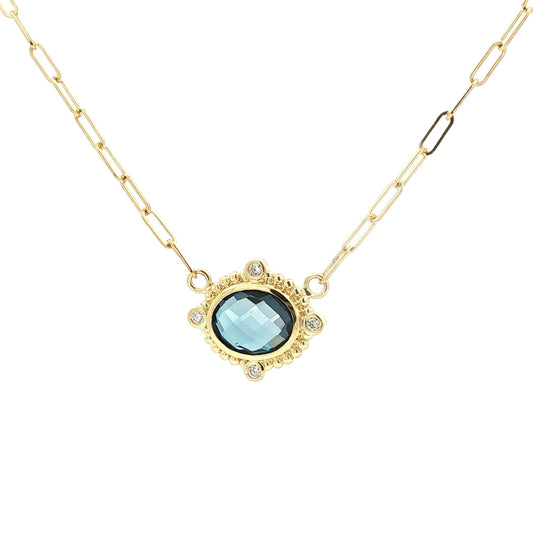 14kY 2.75ct London Blue Topaz .08cttw Diamond Necklace PZ6892