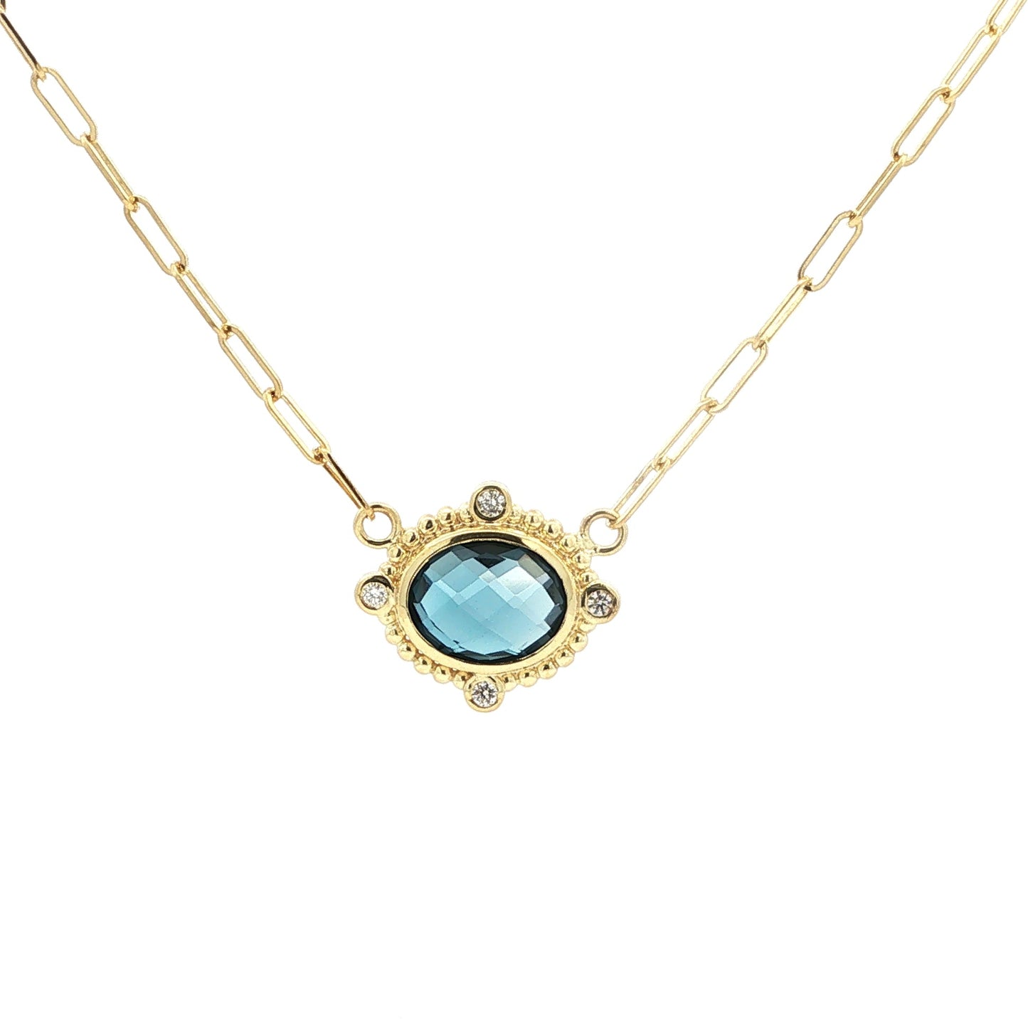 14kY 2.75ct London Blue Topaz .08cttw Diamond Necklace PZ6892